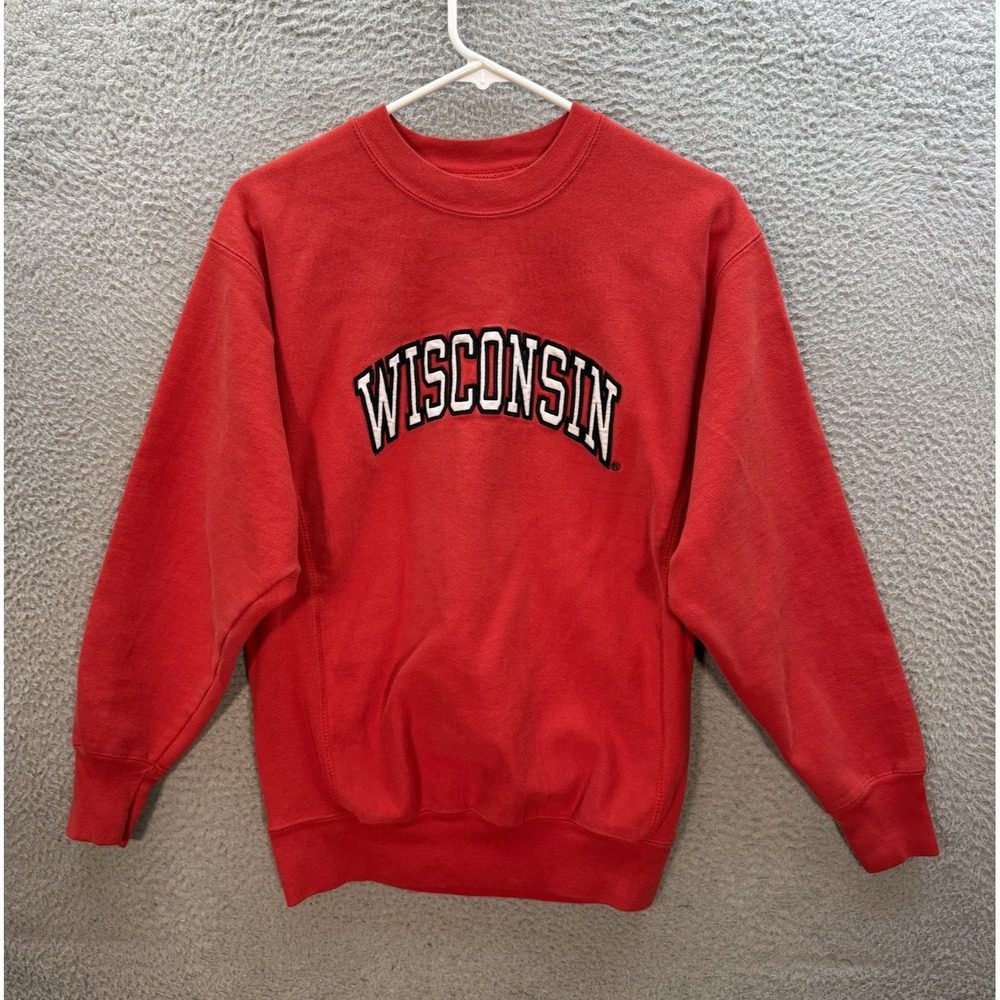 Vintage Wisconsin Badgers Sweatshirt Adult Small Red Crewneck Reverse Weave Y2K‎